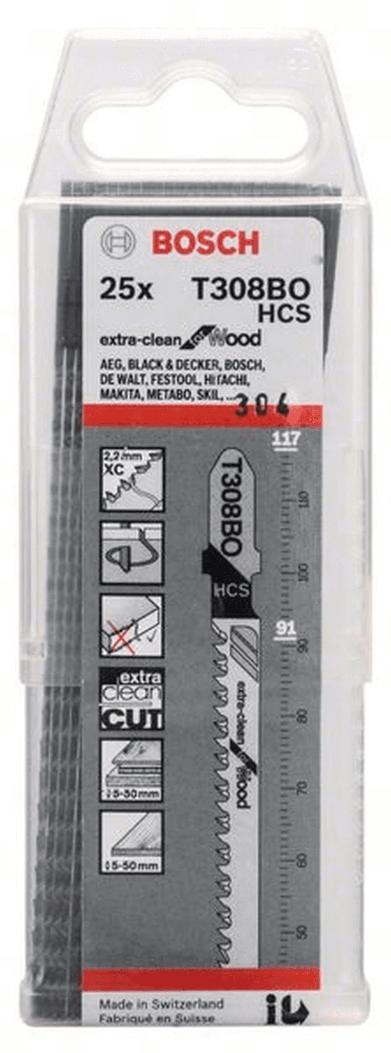 Bosch Stichsägeblatt T 308 BO Extraclean For Wood 25er-Pack 2608663869 1 Bosch Stichsägeblatt T 308 BO Extraclean For Wood 25er-Pack 2608663869